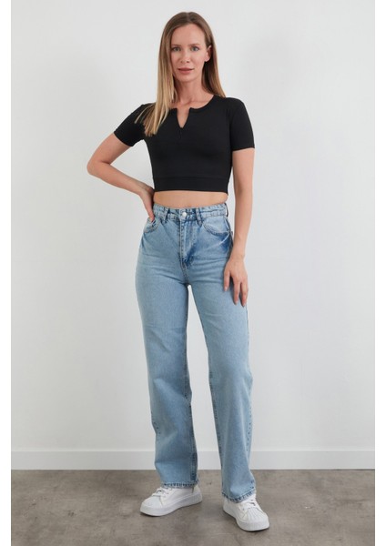 Basic Yarım Fermuarlı Dalgıç Kumaş Crop Tişört fiyatları