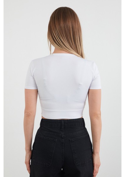 Basic Yarım Fermuarlı Dalgıç Kumaş Crop Tişört fırsatları