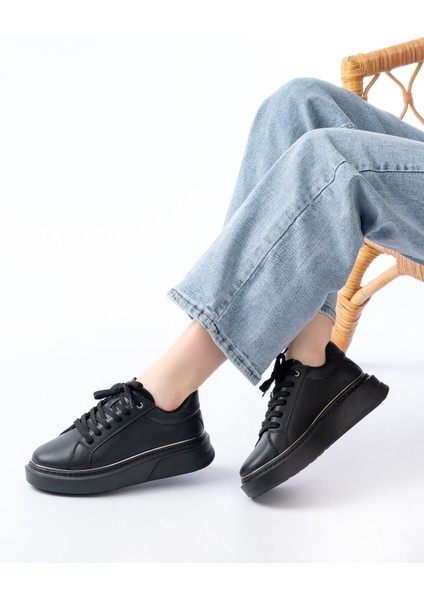 RS-2435 Siyah Platin Bağcıklı Dikişli Günlük Spor Ayakkabı