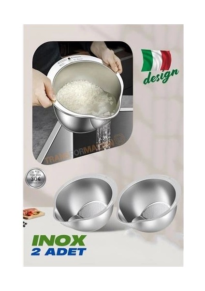 Inox Süzgeç Pirinç Makarna Salata Süzgeci 304 Paslanmaz Çelik 2 Adet