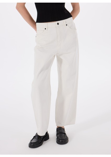 Yüksek Bel Normal Paça Modern Fit Ekru Kadın Denim Pantolon 50535134