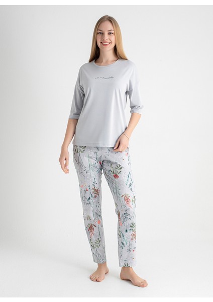 Yuvarlak Yaka Gri Pijama Üst 403SIX-1110-049