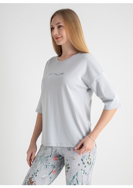 Yuvarlak Yaka Gri Pijama Üst 403SIX-1110-049 modelleri