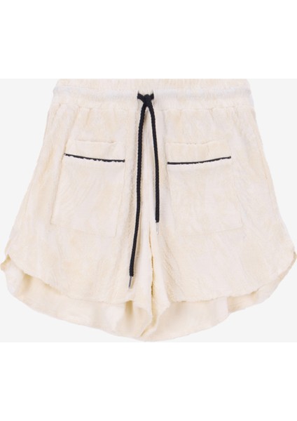 Yüksek Bel Standart Ekru - Mavi Kadın Şort Mrs Candy Short
