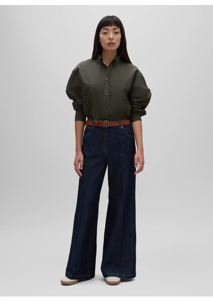 Yüksek Bel Geniş Paça Standart Koyu Indigo Kadın Denim Pantolon G 0160 G371