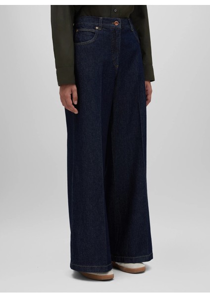 Yüksek Bel Geniş Paça Standart Koyu Indigo Kadın Denim Pantolon G 0160 G371 fiyatları