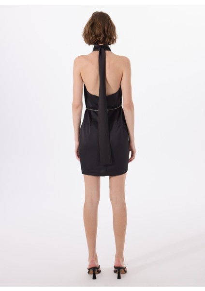 Dik Yaka Düz Siyah Kısa Kadın Elbise 50536440 fırsatları