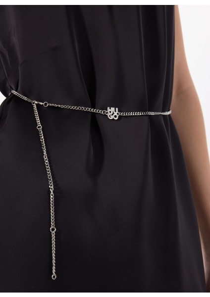 Dik Yaka Düz Siyah Kısa Kadın Elbise 50536440