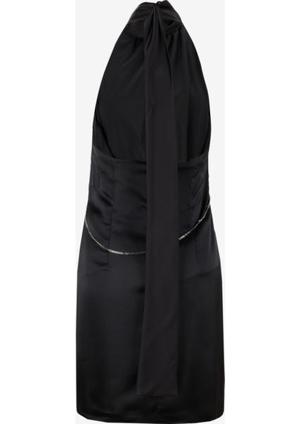 Dik Yaka Düz Siyah Kısa Kadın Elbise 50536440