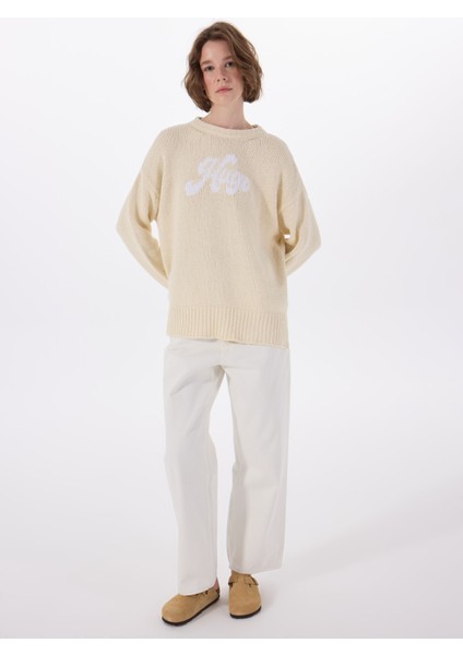 Bisiklet Yaka Oversize Düz Ekru Kazak Kadın 50539782 fiyatları