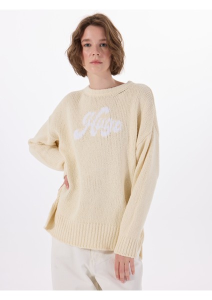 Bisiklet Yaka Oversize Düz Ekru Kazak Kadın 50539782 modelleri