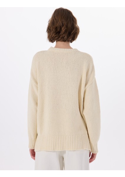 Bisiklet Yaka Oversize Düz Ekru Kazak Kadın 50539782 indirimleri