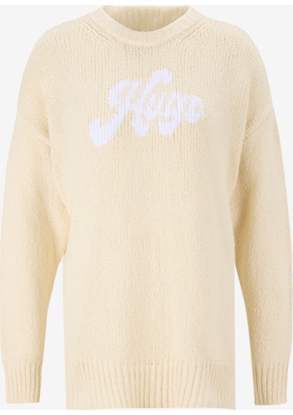 Bisiklet Yaka Oversize Düz Ekru Kazak Kadın 50539782