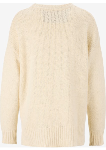 Bisiklet Yaka Oversize Düz Ekru Kazak Kadın 50539782