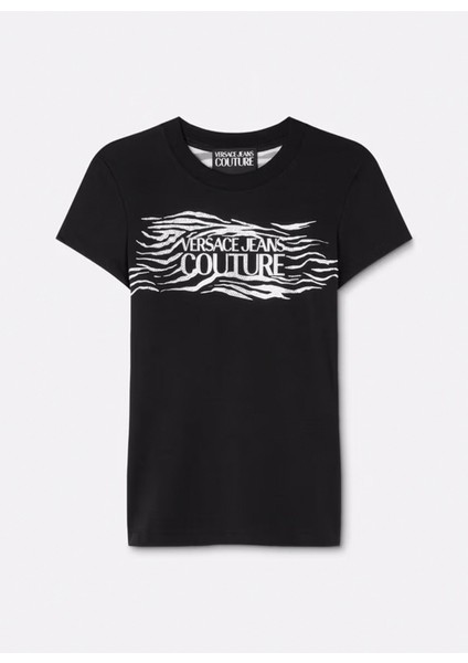 Yuvarlak Yaka Baskılı Siyah Kadın T-Shirt 78HAH606