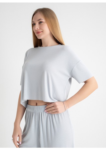 Yuvarlak Yaka Gri Pijama Üst 403SIX-1110-053 fırsatları