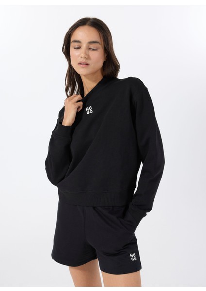 Bisiklet Yaka Düz Siyah Kadın Sweatshırt 50527463