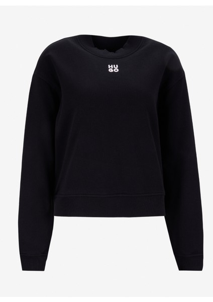 Bisiklet Yaka Düz Siyah Kadın Sweatshırt 50527463