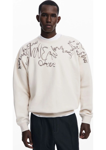 Bisiklet Yaka Krem Erkek Sweatshırt 25SMSK15_MAN Knıt Sweat Long Sleeve