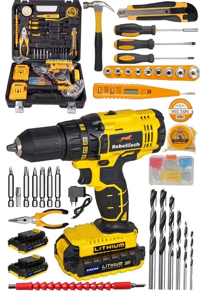 Germany RA789776 - 398 V 40 Ah Darbeli Metal Şanzıman Çift Akülü Vidalama Matkap + 99 Parça Setli