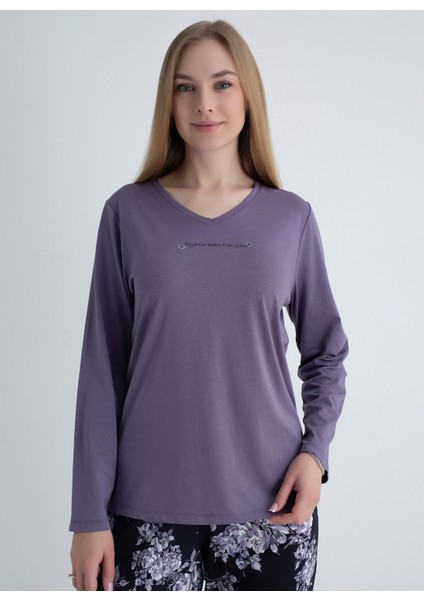Yuvarlak Yaka Mor Pijama Üst 403SIX-1110-067