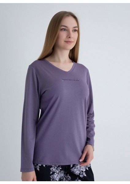 Yuvarlak Yaka Mor Pijama Üst 403SIX-1110-067