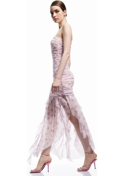 Straplez Yaka Pembe Midi Kadın Elbise 5SAK80046PK fiyatları