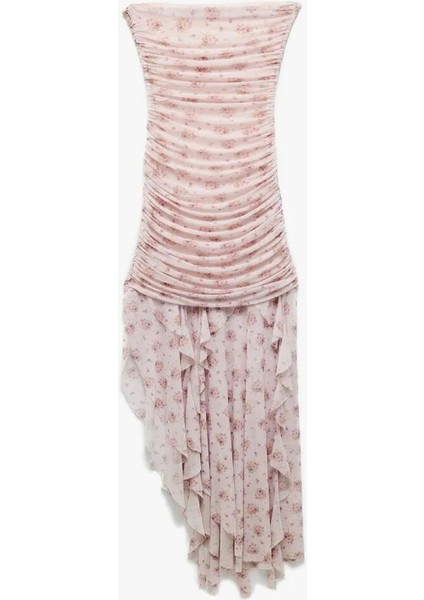 Straplez Yaka Pembe Midi Kadın Elbise 5SAK80046PK fırsatları