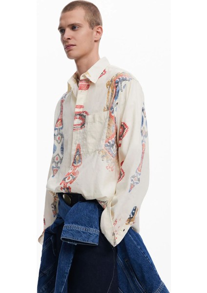 Regular Fit Krem Erkek Gömlek 25SMCW14_MAN Woven Shırt Long Sleev