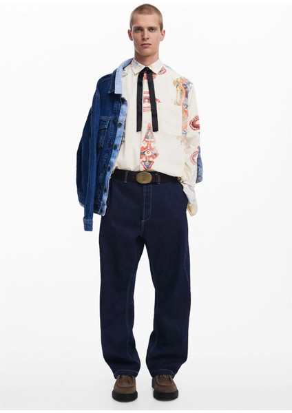 Regular Fit Krem Erkek Gömlek 25SMCW14_MAN Woven Shırt Long Sleev modelleri