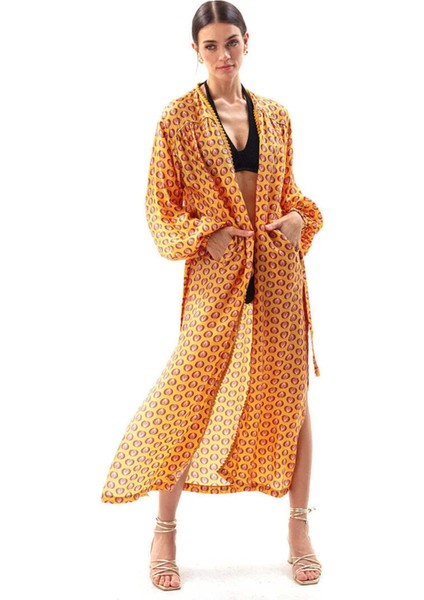 Desenli Sarı Kadın Kimono MVMRWKM13