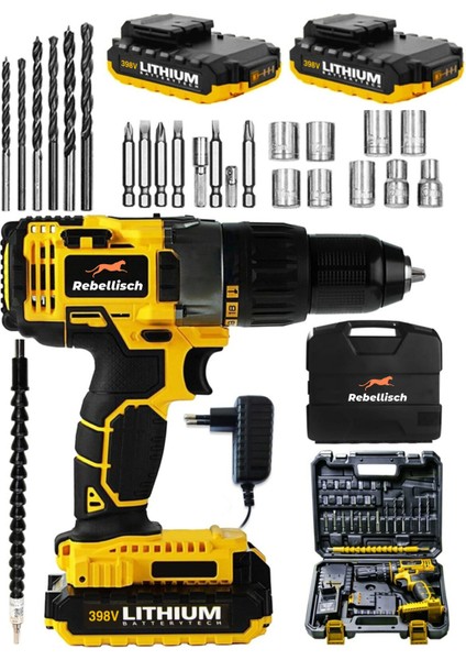 Germany 398 V 40 Ah Kraft Series Darbeli Metal Şanzıman Çift Akülü Vidalama Matkap + 27 Parça Setli