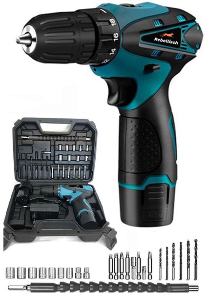 Germany 398 V 40 Ah High X Series Darbeli Metal Şanzıman Çift Akülü Vidalama Matkap + 27 Parça Setli