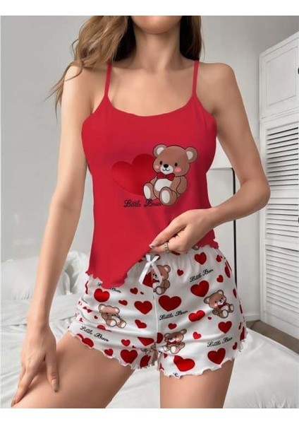 Kampanya Estevia Kalpli Ayıcık Desenli Askılı Şortlu Pijama Takımı Yeni!!!