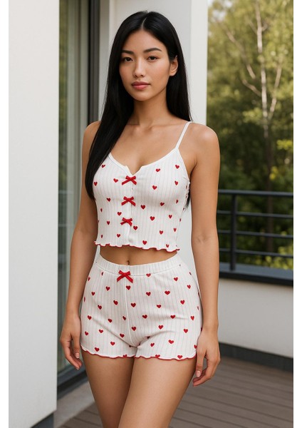 Kampanya Estevia Kadın Kalp Desenli Şortlu Pijama Takımı Yeni!!!