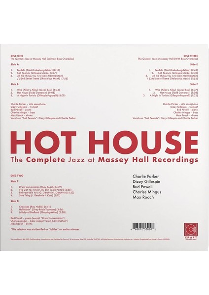 Hot House: The Complete Jazz At Massey Hall Recordings (70TH Anniversary Edition) 3 x Plak