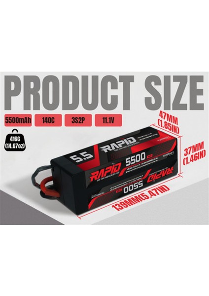Rapid 3S2P 5500MAH 11.1V 140C Lipo Batarya