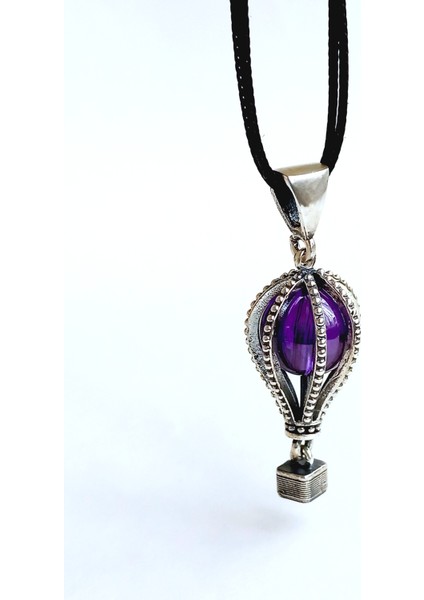 925 Ayar Gümüş Kapadokya Balon Tasarım Ametis Taşlı Kolye Ucu