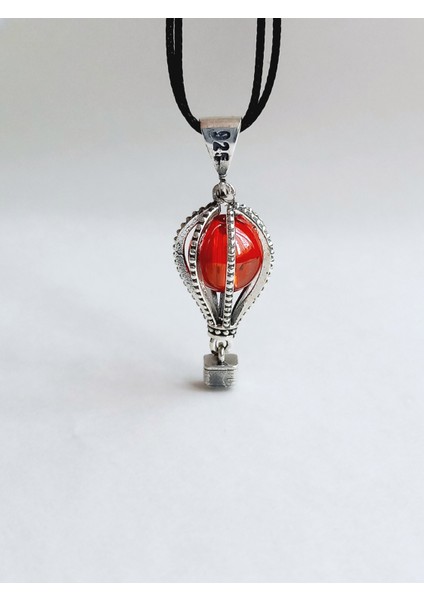 925 Ayar Gümüş Kapadokya Balon Tasarım Akik Taşlı Kolye Ucu