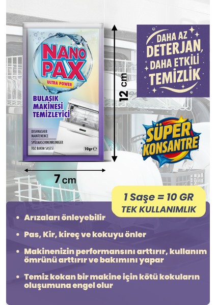 Bulaşık Makinesi Temizleyici Toz Bakım Saşesi (6 Adet x 10GR) modelleri