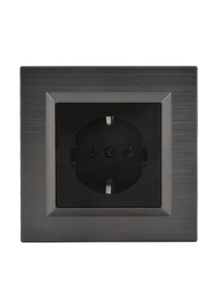 Quantum Inox Topraklı Priz (Inox Çerçeve + Siyah Kapak )
