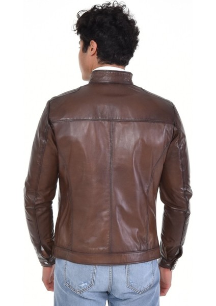 Hakiki Deri Kahverengi Oscar Yatay Cepli Erkek Deri Ceket modelleri