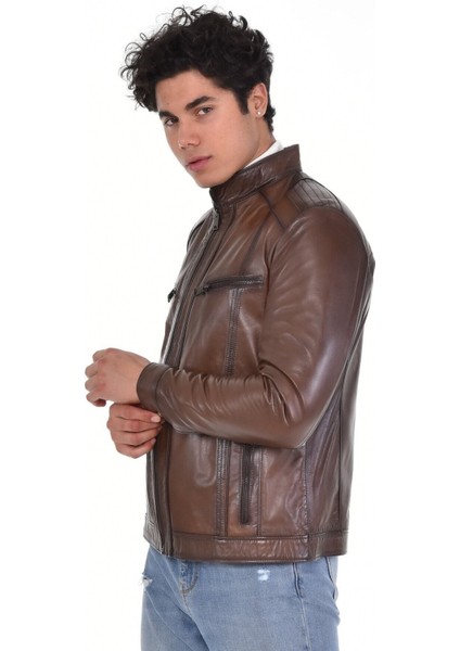 Hakiki Deri Kahverengi Oscar Yatay Cepli Erkek Deri Ceket indirimleri