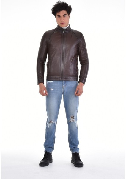 Hakiki Deri Kahverengi Oscar Erkek Deri Ceket