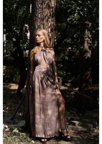 Ruadhan Boncuk Detaylı Vizon Uzun Elbise fiyatları