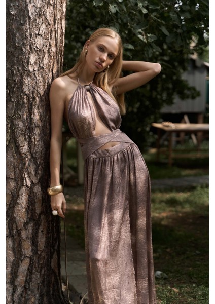 Ruadhan Boncuk Detaylı Vizon Uzun Elbise fırsatları