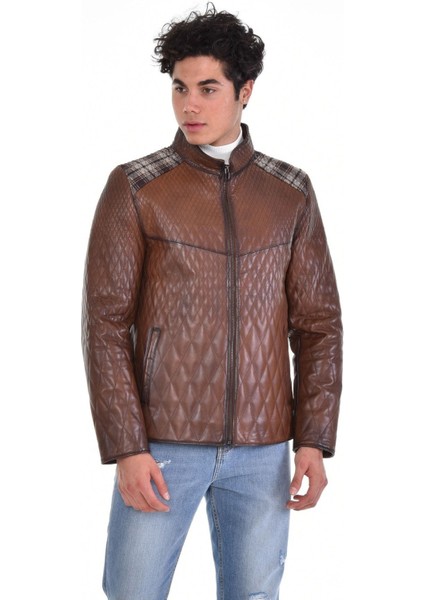 Hakiki Deri Siyah Erkek Deri Mont Baklava Desenli Fermuarlı Deri Ceket indirimleri