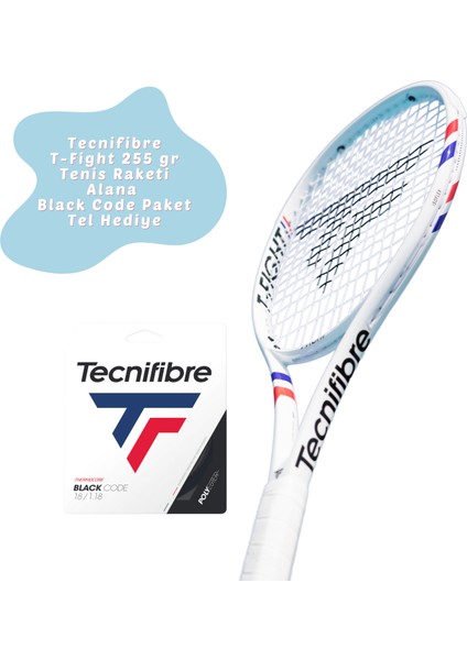 T-Fight 255 gr Yetişkin Tenis Raketi (Tecnifibre Black Code 1,18 Kordaj Hediye)