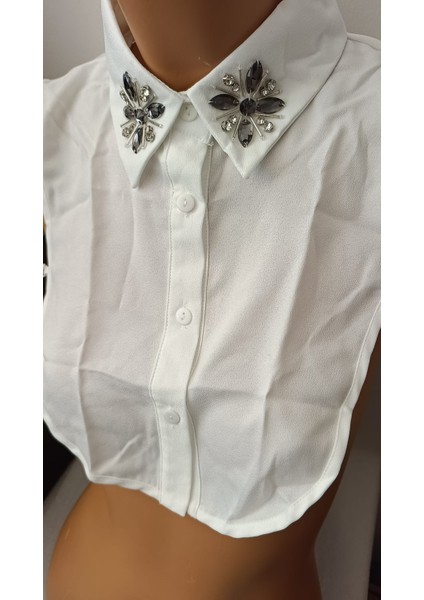 Sahte Gömlek, Yakalık, Kravat Yakalığı, Yarım Gömlek, Vintage Kristal, Dantel Işlemeli Bluz Yaka