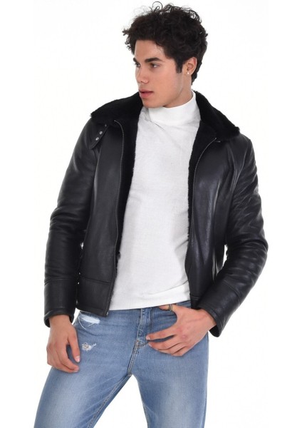 Hakiki Deri Kürk Yaka Siyah Erkek Deri Mont Yandan Cepli Deri Ceket fiyatları